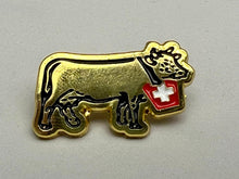 Load image into Gallery viewer, Pin cow gold with Swiss cross
