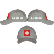 Load image into Gallery viewer, Baseball Cap Grau mit Schweizerkreuz, Text Eidgenoss
