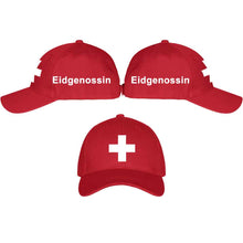 Load image into Gallery viewer, Baseball Cap Rot mit Schweizerkreuz, Text Eidgenossin
