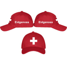 Load image into Gallery viewer, Baseball Cap Rot mit Schweizerkreuz, Text Eidgenoss
