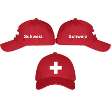 Lade das Bild in den Galerie-Viewer, Baseball Cap Rot mit Schweizerkreuz, Text Schweiz
