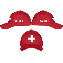 Carica l&#39;immagine nel visualizzatore di Gallery, Baseball Cap Rot mit Schweizerkreuz, Text Suisse
