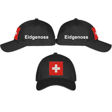 Load image into Gallery viewer, Baseball Cap Schwarz mit Schweizerkreuz, Text Eidgenoss
