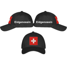 Load image into Gallery viewer, Baseball Cap Schwarz mit Schweizerkreuz, Text Eidgneossin
