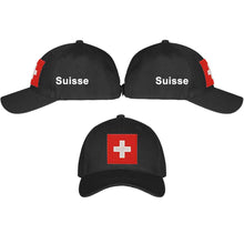 Charger l&#39;image dans la galerie, Baseball Cap Schwarz mit Schweizerkreuz, Text Suisse
