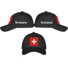 Load image into Gallery viewer, Baseball Cap Schwarz mit Schweizerkreuz, Text Svizzera
