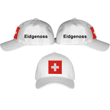 Lade das Bild in den Galerie-Viewer, Baseball Cap Weiss mit Schweizerkreuz, Text Eidgenoss
