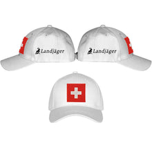 Lade das Bild in den Galerie-Viewer, Baseball Cap Weiss mit Schweizerkreuz, Text Landjäger
