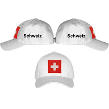 Carica l&#39;immagine nel visualizzatore di Gallery, Baseball Cap Weiss mit Schweizerkreuz, Text Schweiz
