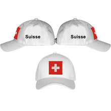 Lade das Bild in den Galerie-Viewer, Baseball Cap Weiss mit Schweizerkreuz, Text Suisse
