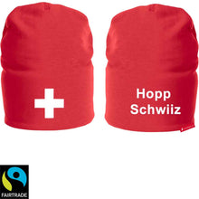 Load image into Gallery viewer, Beanie Rot mit Schweizerkreuz Hopp Schwiiz
