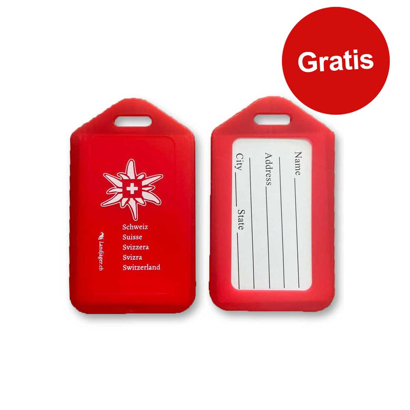 Gratis Gepäcketikette Edelweiss mit Schweizerkreuz