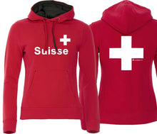 Carica l&#39;immagine nel visualizzatore di Gallery, Hoodie Damen mit Schweizerkreuz und Text Suisse
