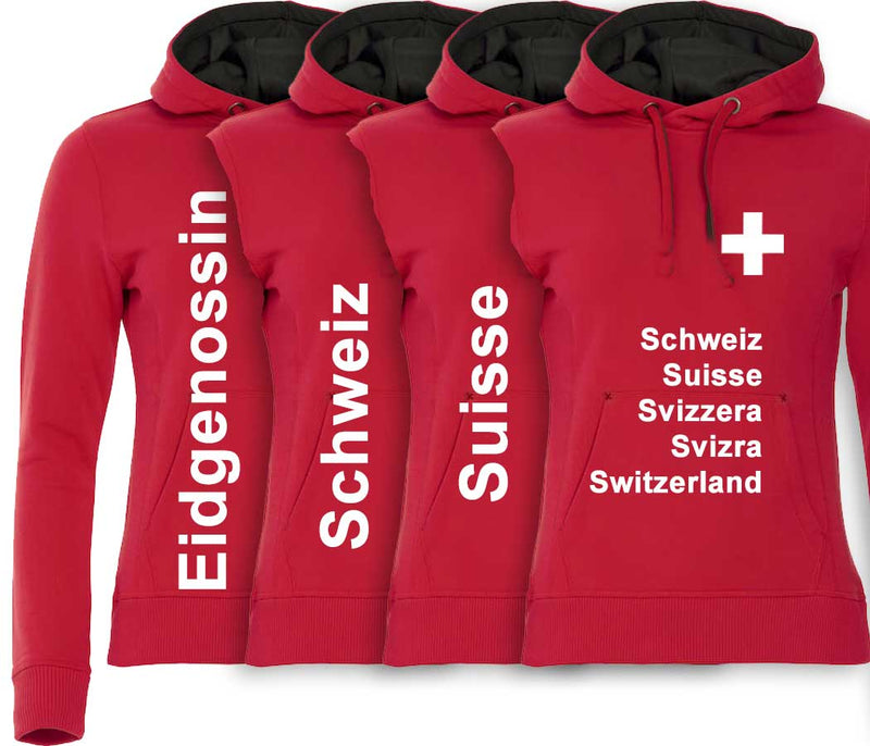 Hoodie Damen mit Schweizerkreuz und Text