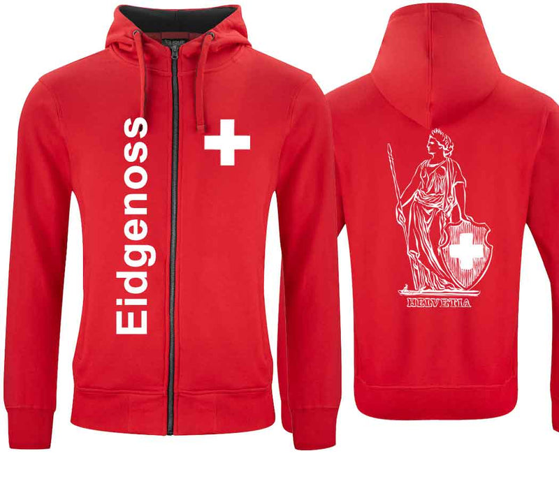 Kapuzenjacke mit Helvetia mit Text Eidgneoss