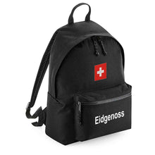 Charger l&#39;image dans la galerie, Rucksack Easy in Schwarz mit Schweizerkreuz und Text Eidgenoss
