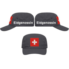 Load image into Gallery viewer, Militär Cap Anthrazit mit Schweizerkreuz, Text Eidgenossin
