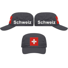 Load image into Gallery viewer, Militär Cap Anthrazit mit Schweizerkreuz, Text Schweiz
