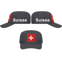 Charger l&#39;image dans la galerie, Militär Cap Anthrazit mit Schweizerkreuz, Text Suisse
