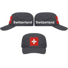 Charger l&#39;image dans la galerie, Militär Cap Anthrazit mit Schweizerkreuz, Text Switzerland
