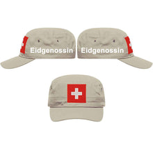 Carica l&#39;immagine nel visualizzatore di Gallery, Militär Cap Khaki mit Schweizerkreuz, Text Eidgenossin
