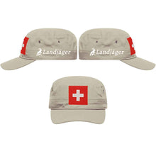 Carica l&#39;immagine nel visualizzatore di Gallery, Militär Cap Khaki mit Schweizerkreuz, Text Landjäger
