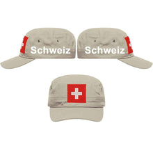 Carica l&#39;immagine nel visualizzatore di Gallery, Militär Cap Khaki mit Schweizerkreuz, Text Schweiz
