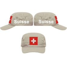 Lade das Bild in den Galerie-Viewer, Militär Cap Khaki mit Schweizerkreuz, Text Suisse
