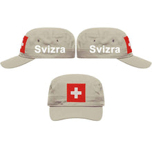 Charger l&#39;image dans la galerie, Militär Cap Khaki mit Schweizerkreuz, Text Svizra
