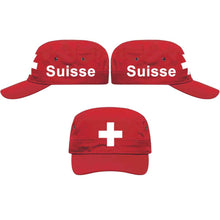 Load image into Gallery viewer, Militär Cap Rot mit Schweizerkreuz, Text Suisse
