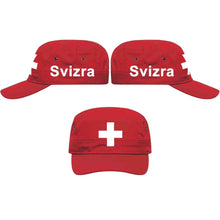 Charger l&#39;image dans la galerie, Militär Cap Rot mit Schweizerkreuz, Text Svizra
