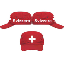 Load image into Gallery viewer, Militär Cap Rot mit Schweizerkreuz, Text Svizzera
