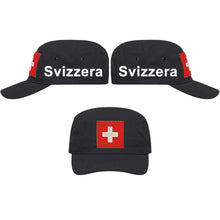 Load image into Gallery viewer, Militär Cap Schwarz mit Schweizerkreuz, Text Svizzera
