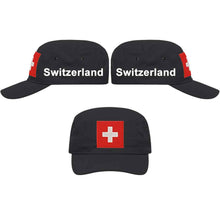 Load image into Gallery viewer, Militär Cap Schwarz mit Schweizerkreuz, Text Switzerland
