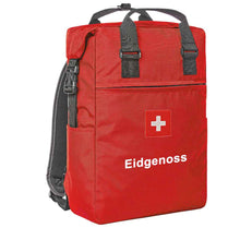 Load image into Gallery viewer, Trage Rucksack in Rot mit Schweizerkreuz und Text eidgenoss

