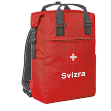 Load image into Gallery viewer, Trage Rucksack in Rot mit Schweizerkreuz und Text Svizra
