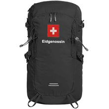 Load image into Gallery viewer, Outdoor Rucksack in Schwarz mit Schweizerkreuz und Text Eidgenossin
