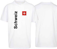 Charger l&#39;image dans la galerie, Oversize T-Shirts Weiss mit Schweizerkreuz und Text Schweiz
