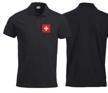 Charger l&#39;image dans la galerie, Polo Unisex Schwarz mit Schweizerkreuz Patch
