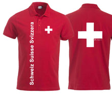 Load image into Gallery viewer, Polo mit Schweizerkreuz und Text Schweiz Suisse Svizzera
