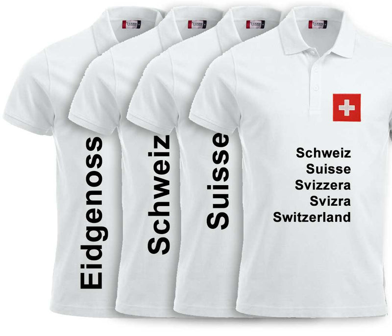 Polo White Edition mit Schweizerkreuz und Text