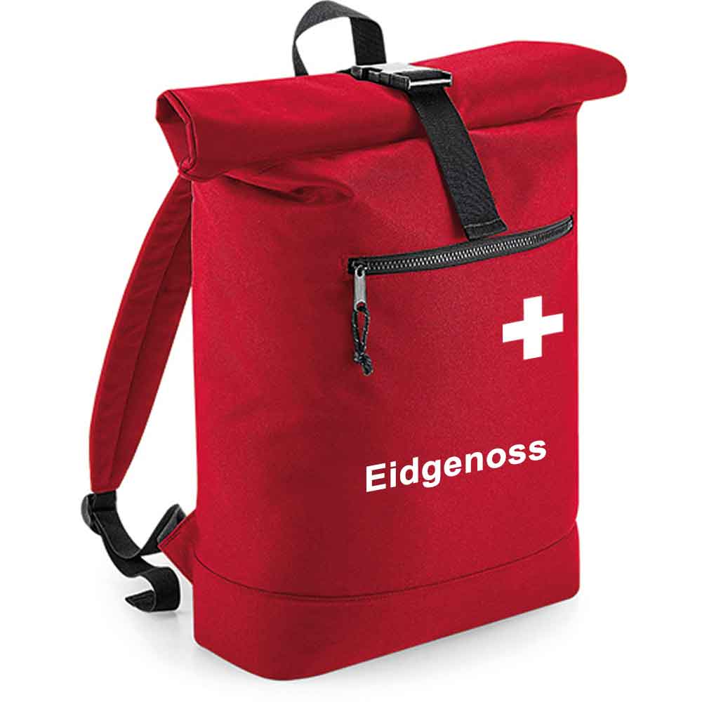 Rucksack mit Schweizerkreuz Text Eidgenoss