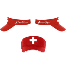 Charger l&#39;image dans la galerie, Schirmmütze / Cap Rot mit Schweizerkreuz, Text Landjäger
