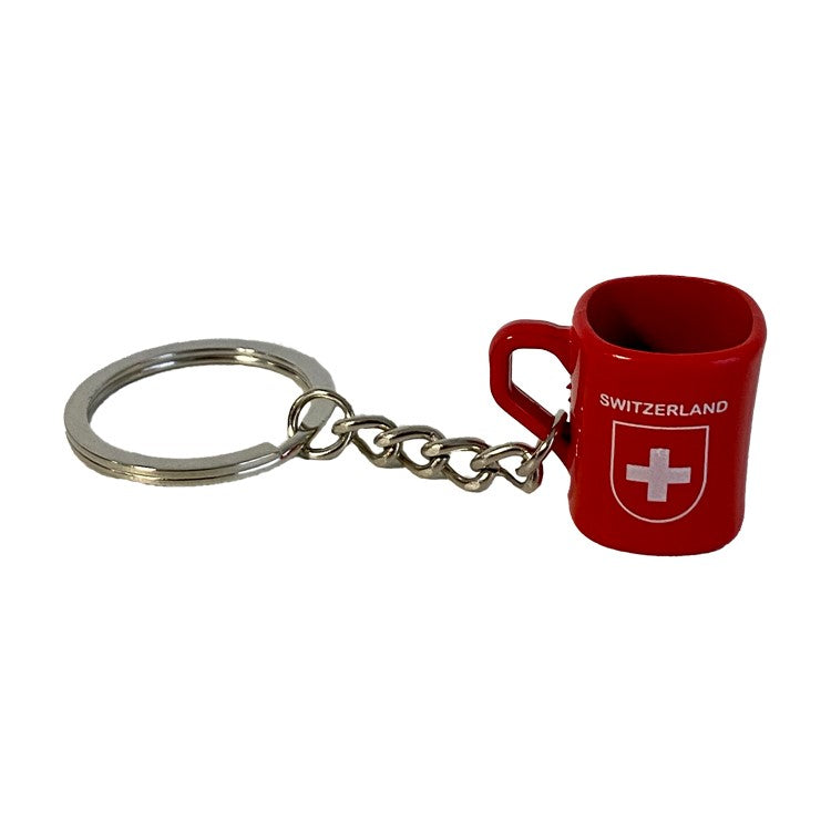 Porte-clés mini tasse avec croix suisse