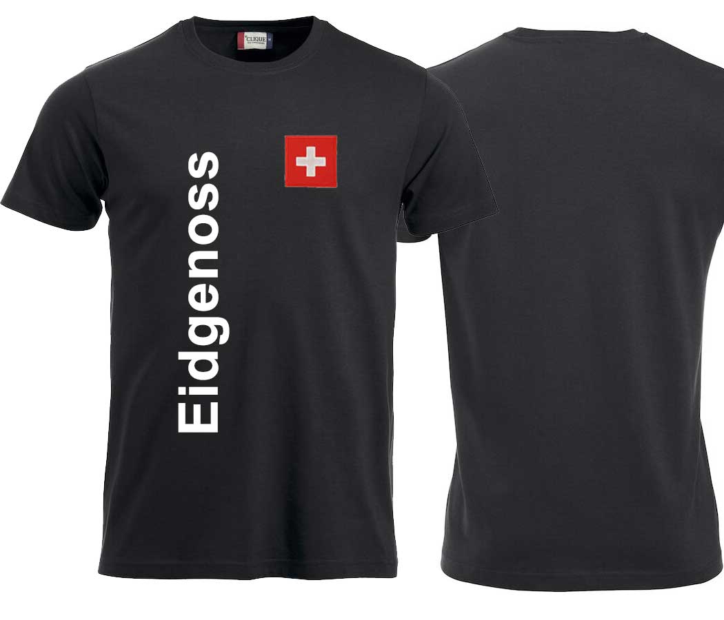 T-Shirt Unisex Schwarz mit Schweizerkreuz und Text Eidgneoss