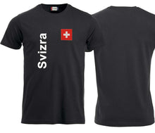 Charger l&#39;image dans la galerie, T-Shirt Unisex Schwarz mit Schweizerkreuz und Text Svizra
