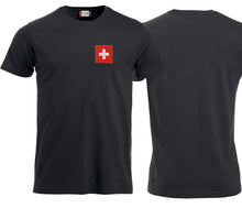 Load image into Gallery viewer, T-Shirt Unisex Schwarz mit Patch Schweizerkreuz 
