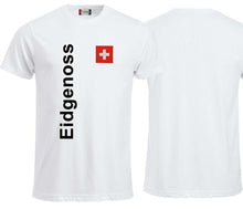 Carica l&#39;immagine nel visualizzatore di Gallery, T-Shirt Weiss mit Schweizerkreuz und Text Eidgenoss
