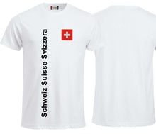 Load image into Gallery viewer, T-Shirt Weiss mit Schweizerkreuz und Text Schweiz Suisse Svizzera
