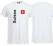 Charger l&#39;image dans la galerie, T-Shirt Weiss mit Schweizerkreuz und Text Suisse
